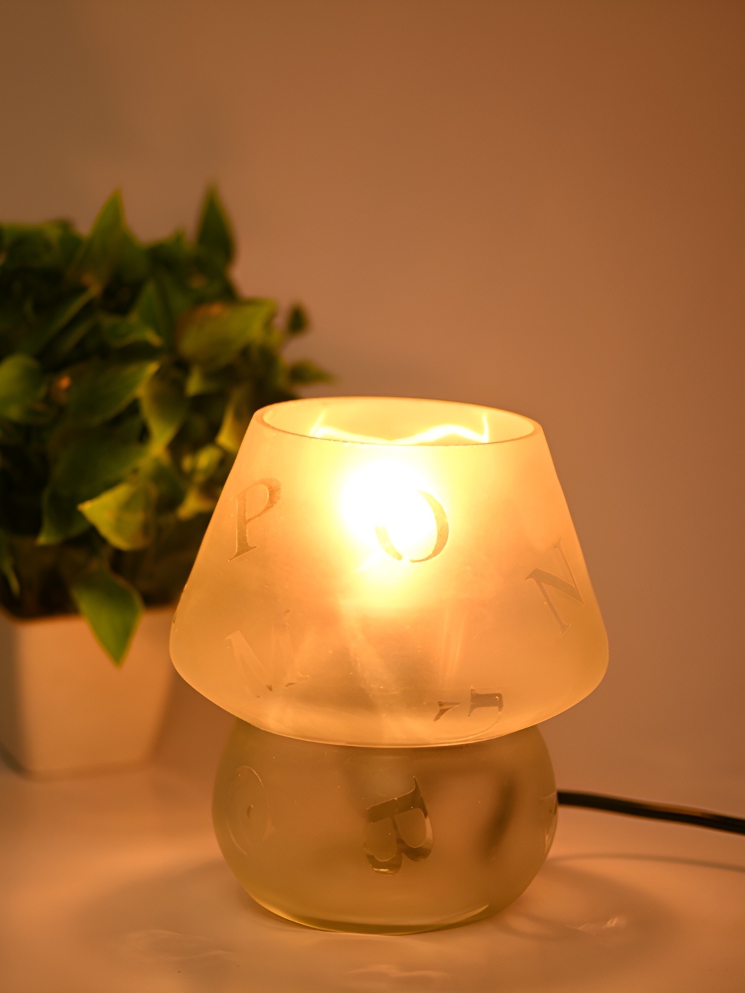 

1ST TIME White Printed Metal Traditional Bell Shaped Table Lamp