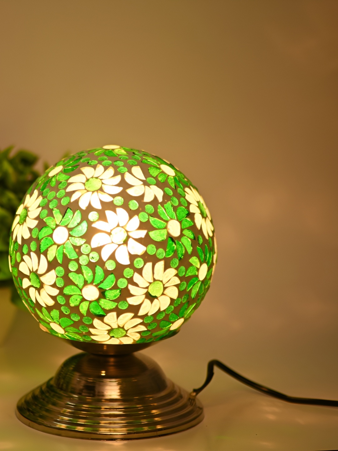 

1ST TIME Green Textured Metal Traditional Spherical Table Lamp