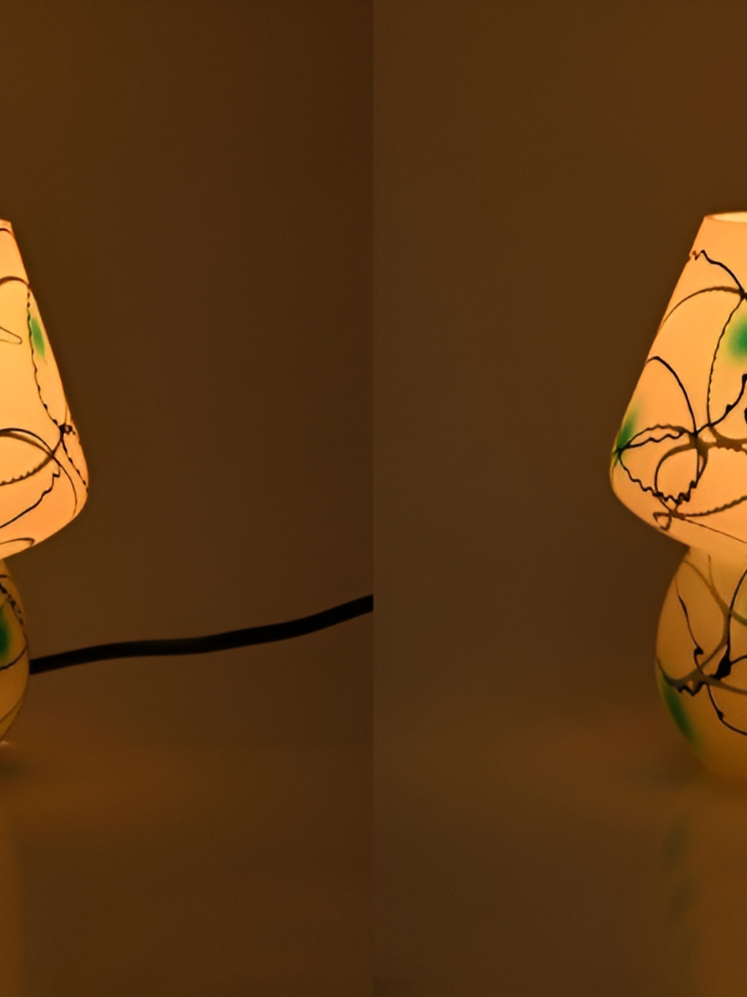 

1ST TIME Yellow & Green 2 Pieces Textured Traditional Bell Shaped Table Lamps