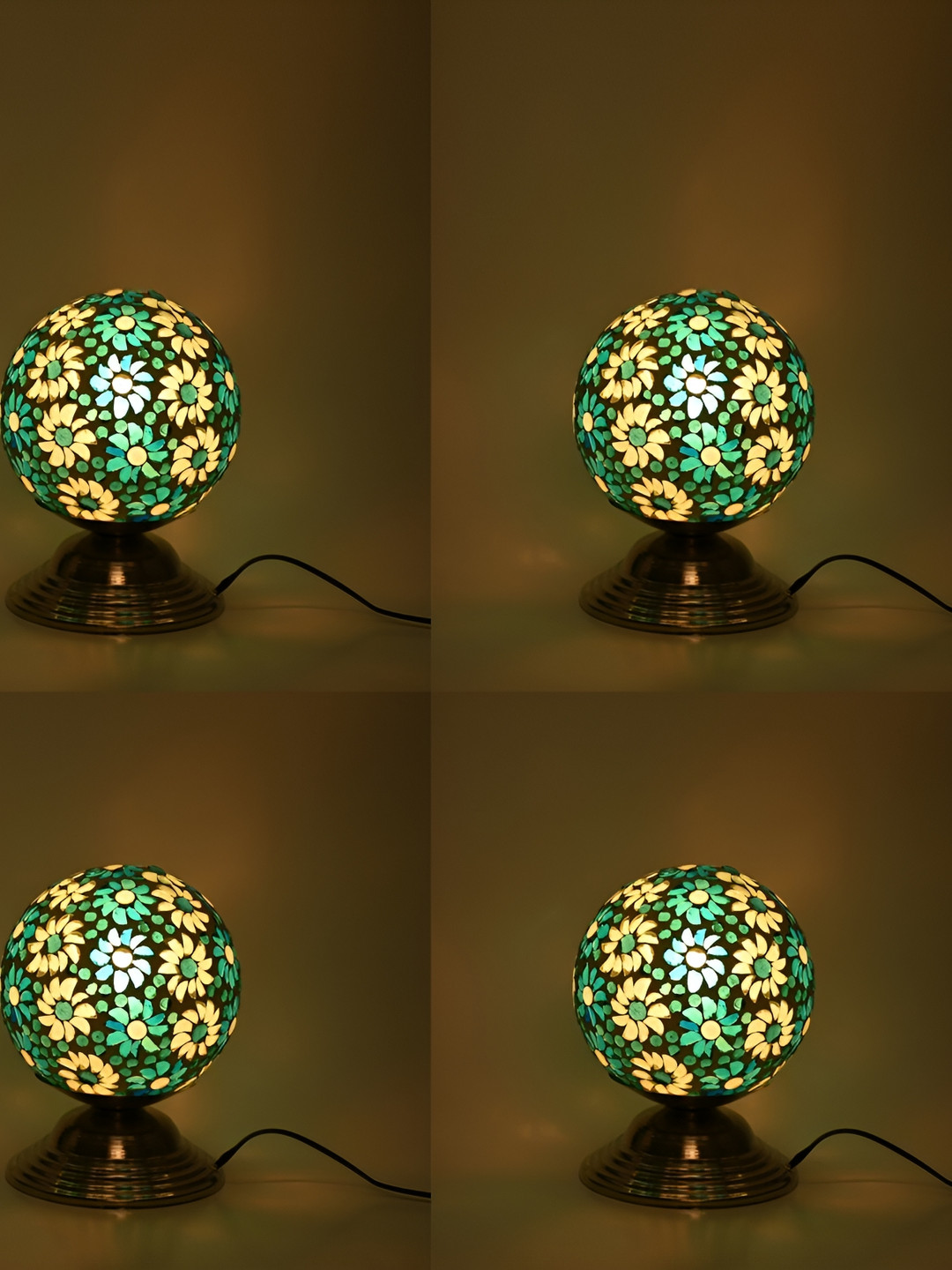 

1ST TIME Gold-Toned & Green 4 Pieces Textured Contemporary Spherical Table Lamps