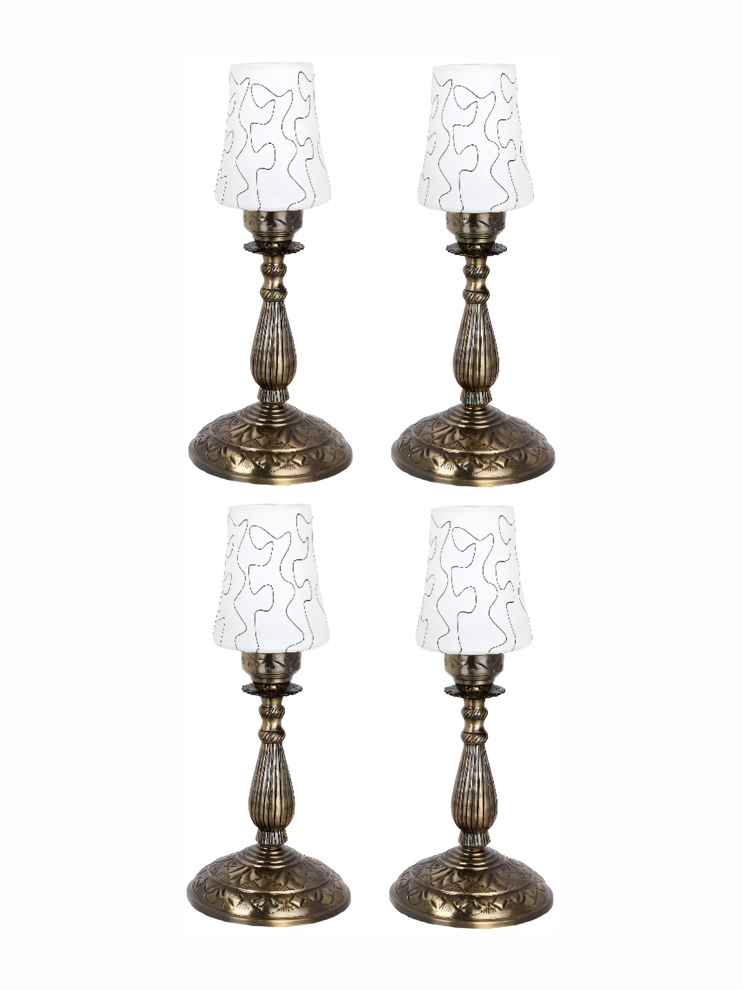 

1ST TIME White 4 Pcs Printed Metal Traditional Frusturical Shaped Table Lamp