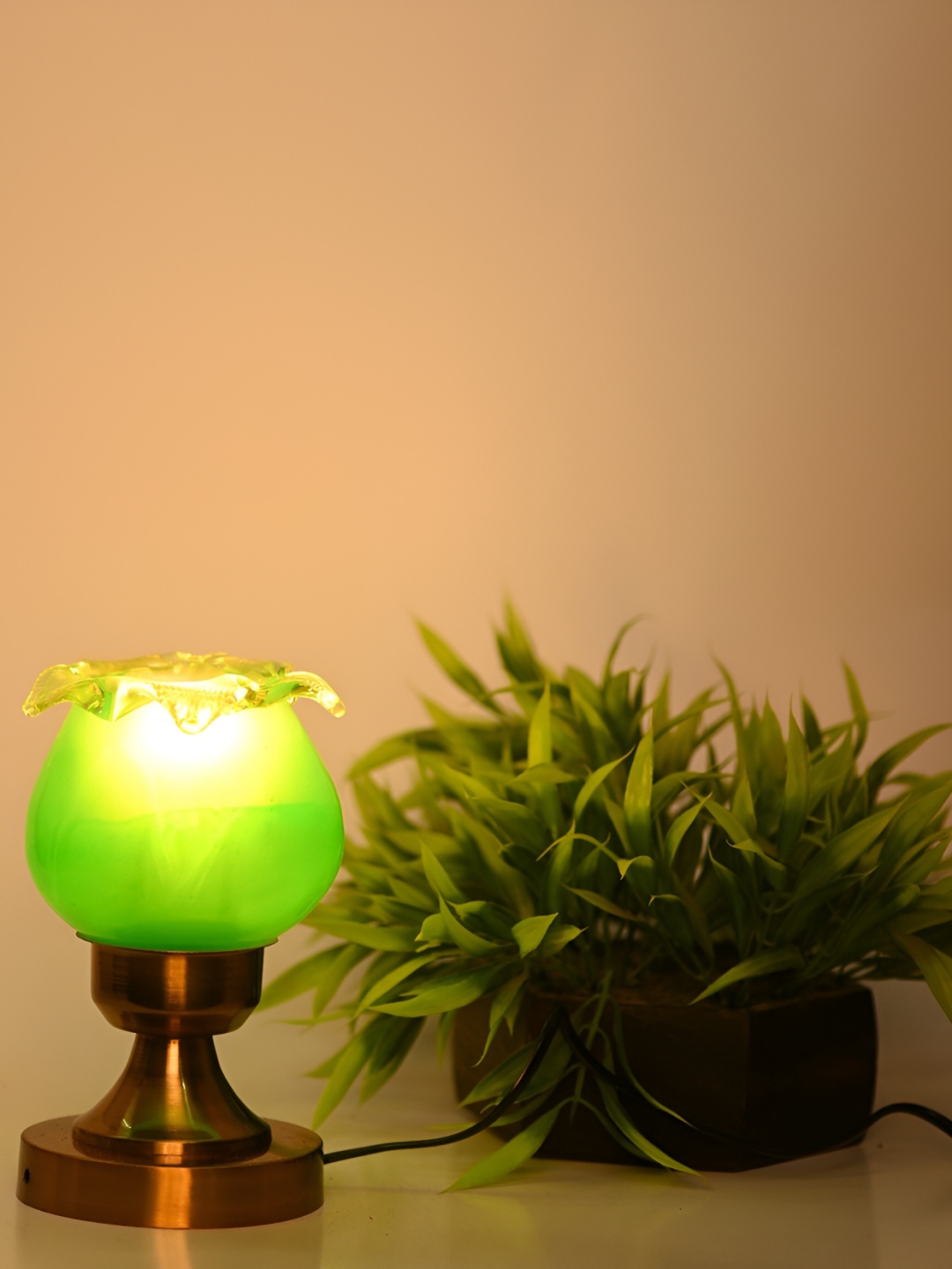 

1ST TIME Green Metal Traditional Bell Shaped Table Lamp