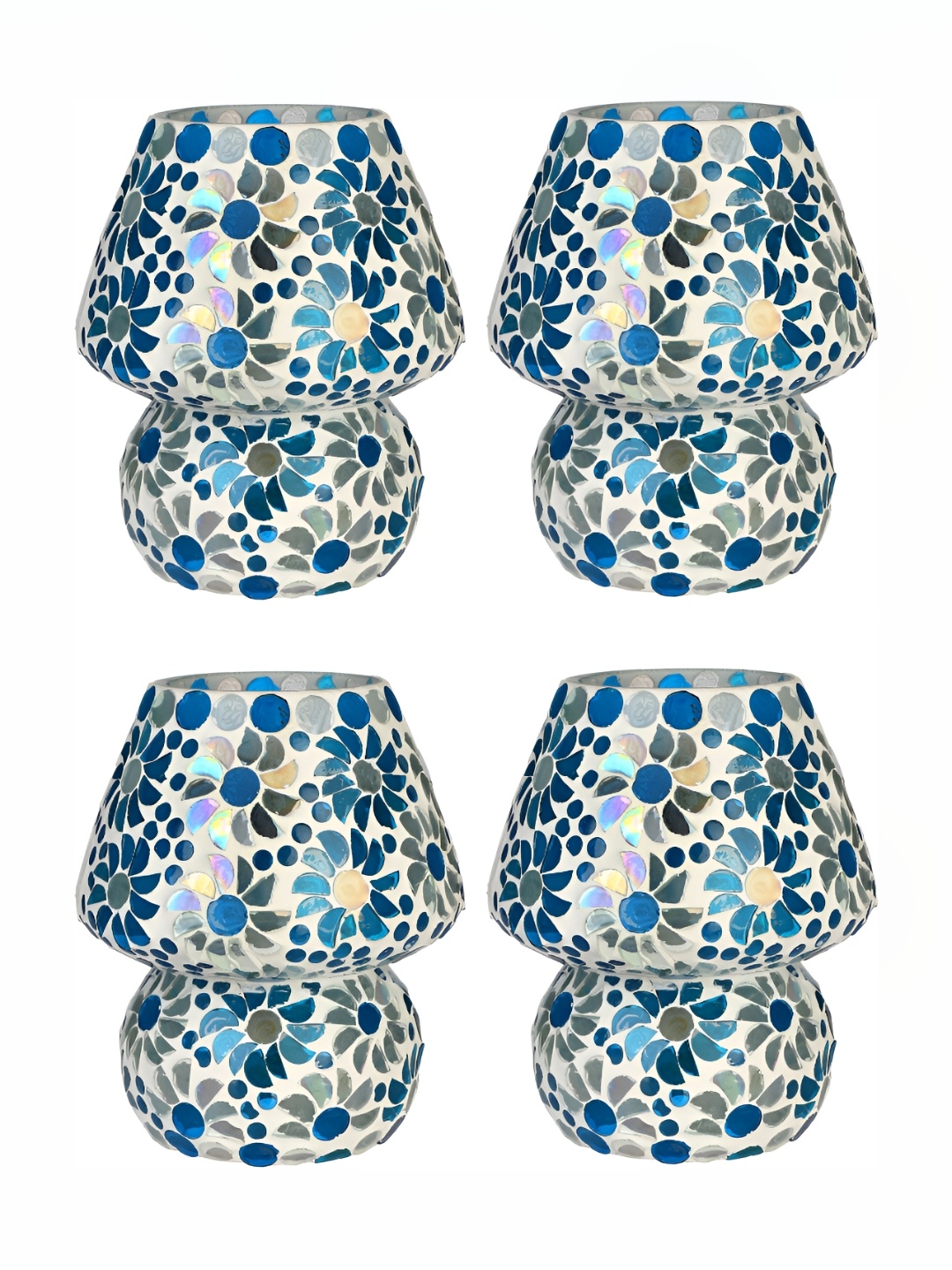 

1ST TIME Blue 4 Pcs Printed Glass Traditional Bell Shaped Table Lamp