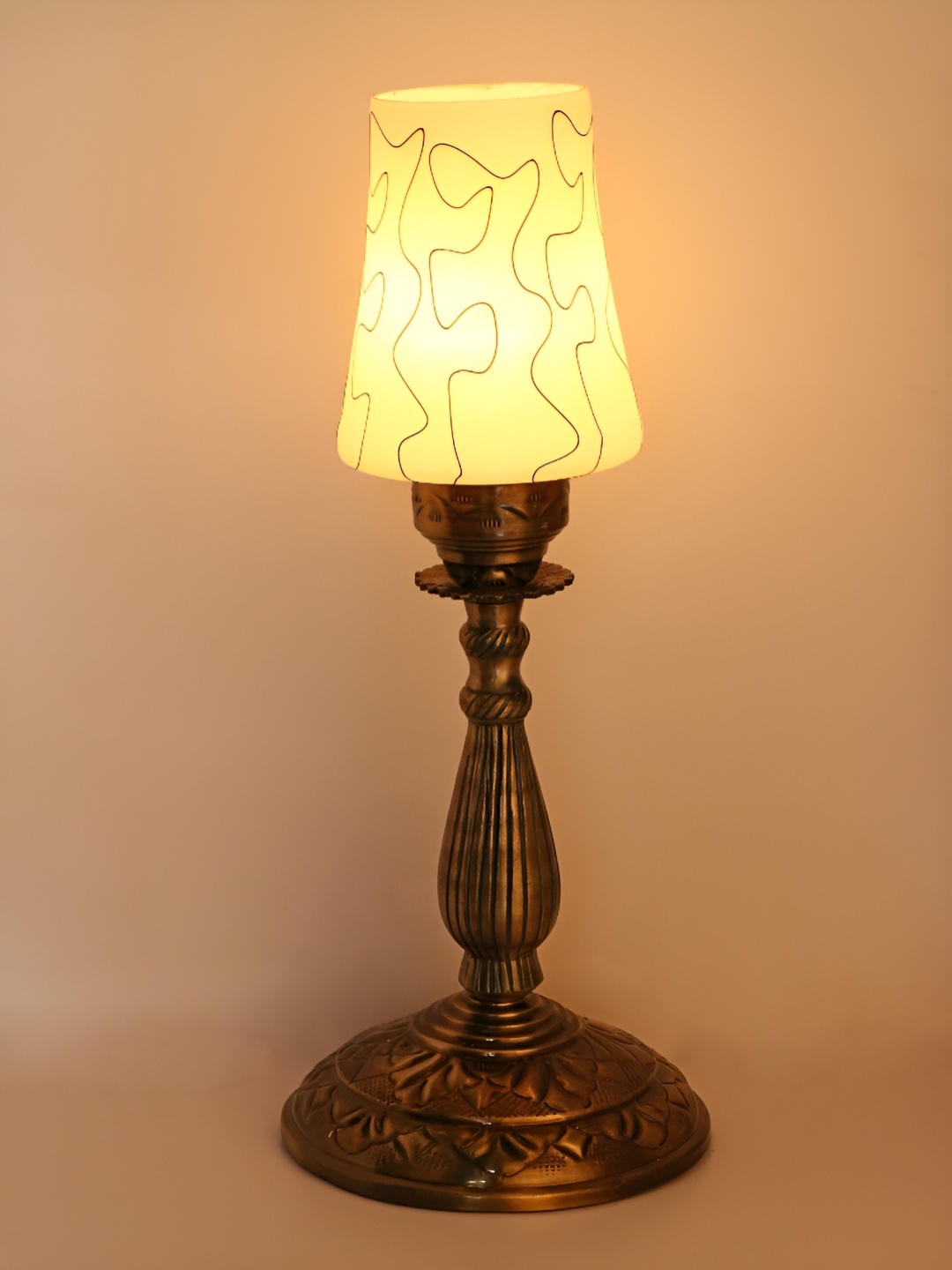 

1ST TIME White & Gold Toned Printed Metal Contemporary Table Lamp