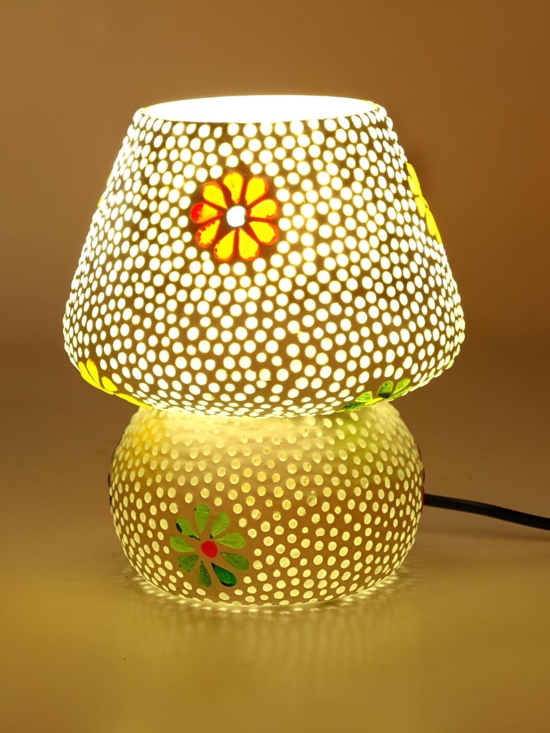 

1ST TIME White Printed Glass Traditional Bell Shaped Table Lamp