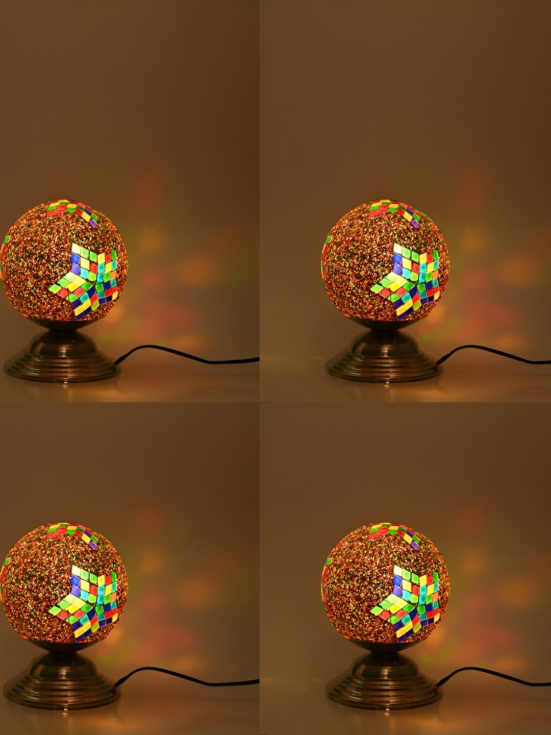 

1ST TIME Red & Brown 4 Pieces Textured Spherical Shaped Traditional Table Lamps