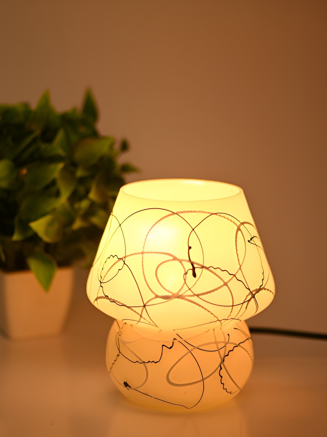

1ST TIME Grey & Black Printed Traditional Abstract Shaped Table Lamp