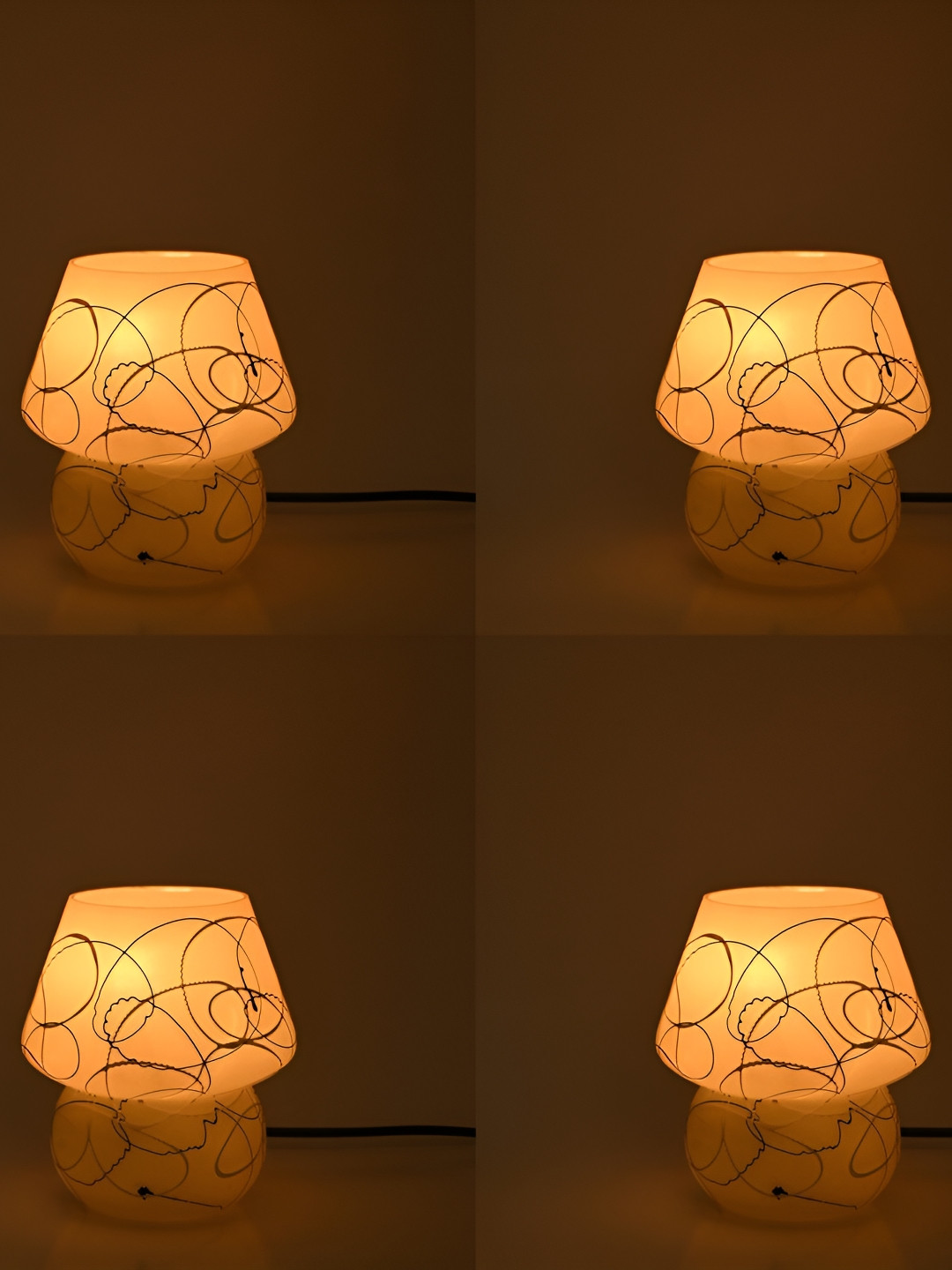

1ST TIME Yellow 4 Pcs Printed Metal Bell Shaped Table Lamps