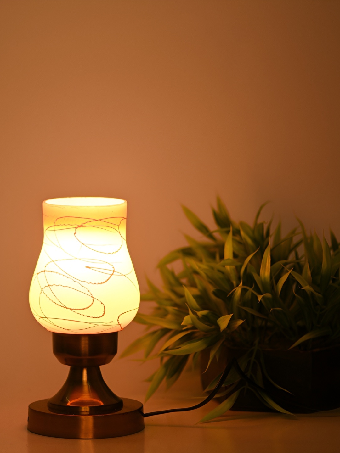 

1ST TIME White & Orange Printed Metal Traditional Abstract Shaped Table Lamp