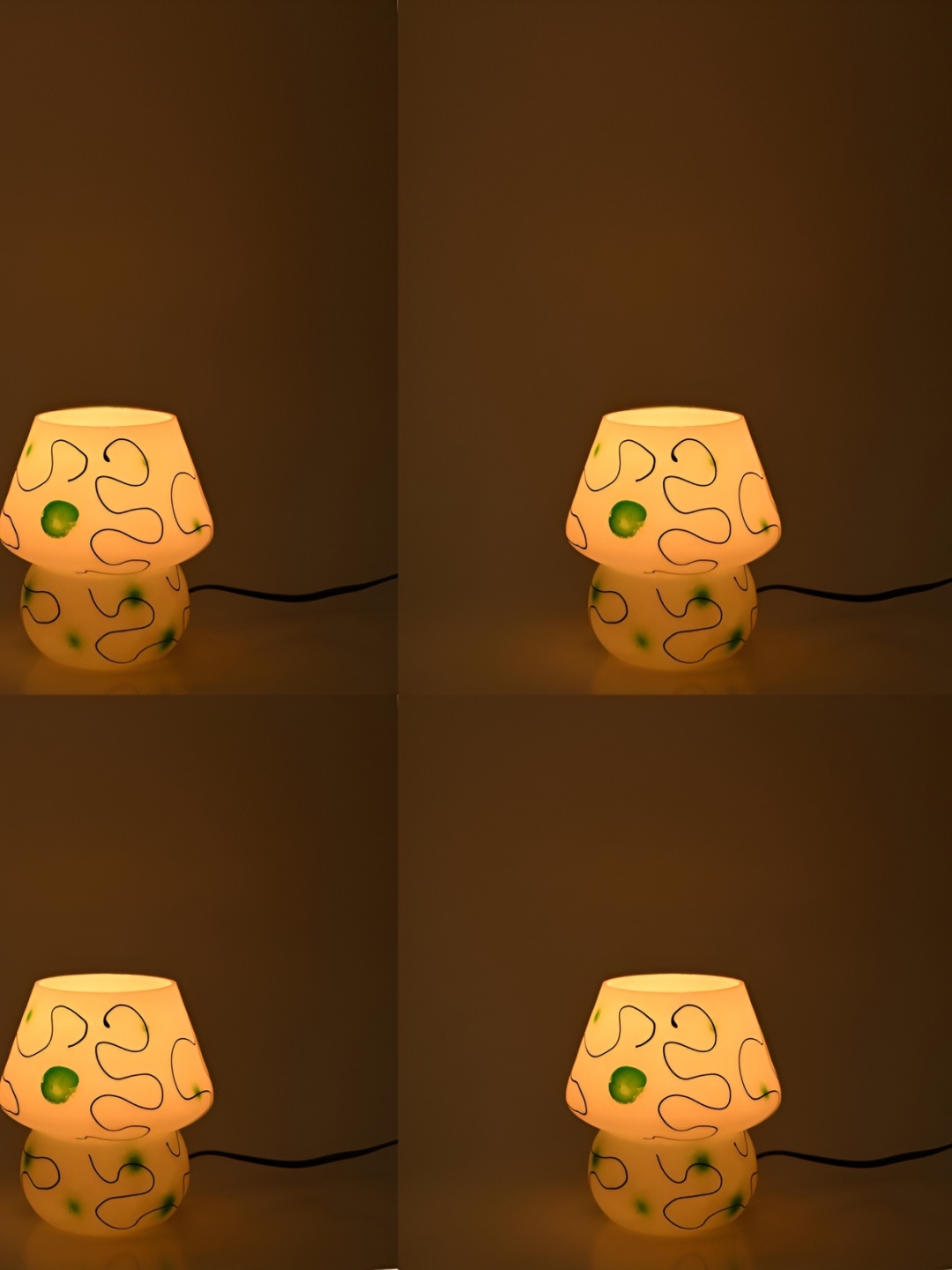 

1ST TIME Yellow 4 Pieces Printed Glass Contemporary Frustum Shaped Table Lamps