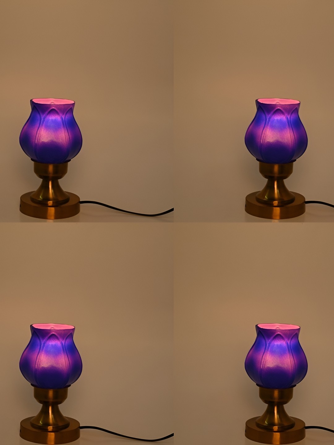 

1ST TIME Purple 4 Pcs Textured Metal Traditional Bell Shaped Table Lamp