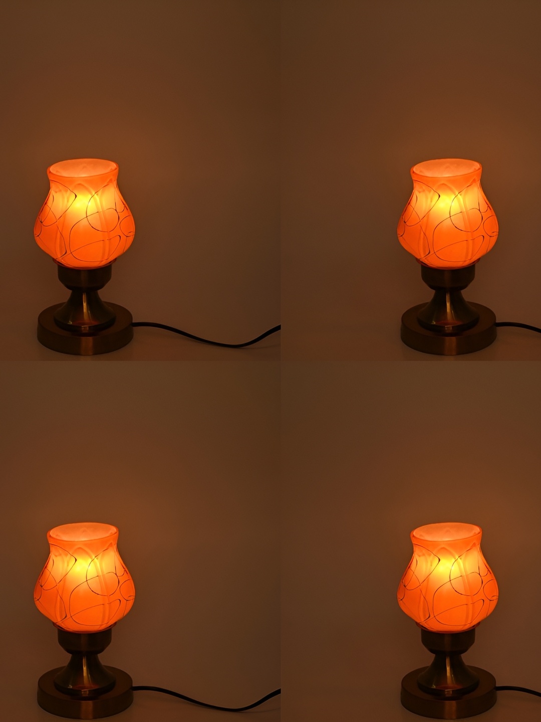 

1ST TIME Orange 4 Pieces Printed Metal Traditional Bell Shaped Table Lamp