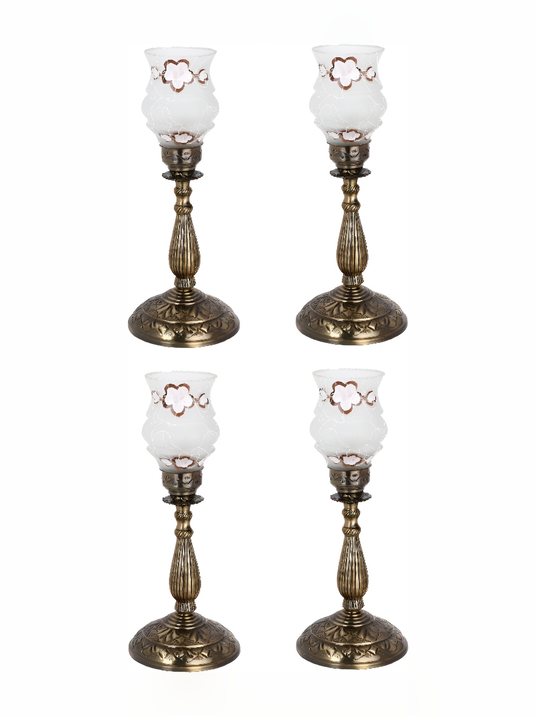 

1ST TIME Gold Toned & White 4 Pieces Printed Metal Traditional Table Lamps