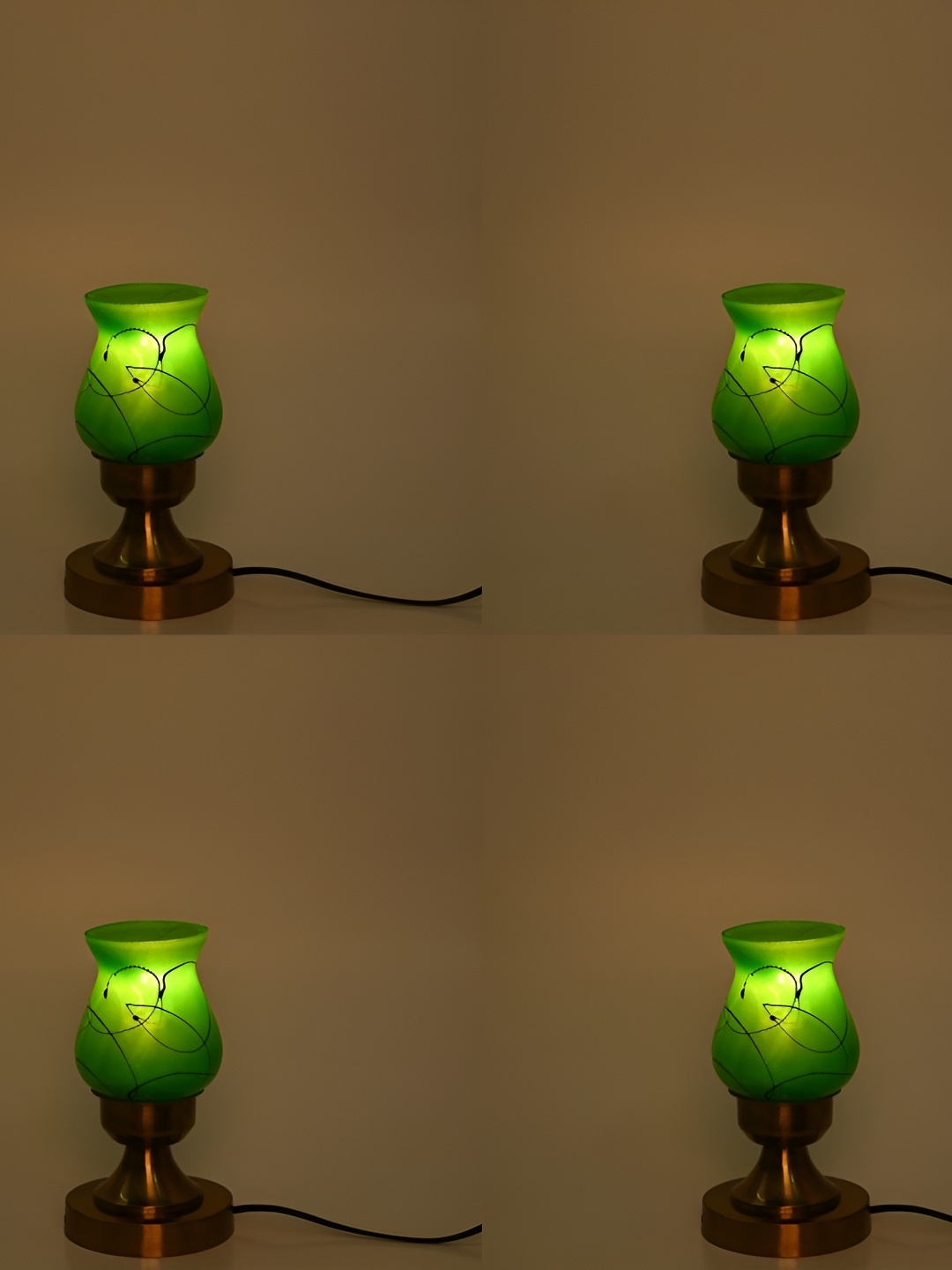 

1ST TIME Green Printed Metal Traditional Bell Shaped Table Lamp
