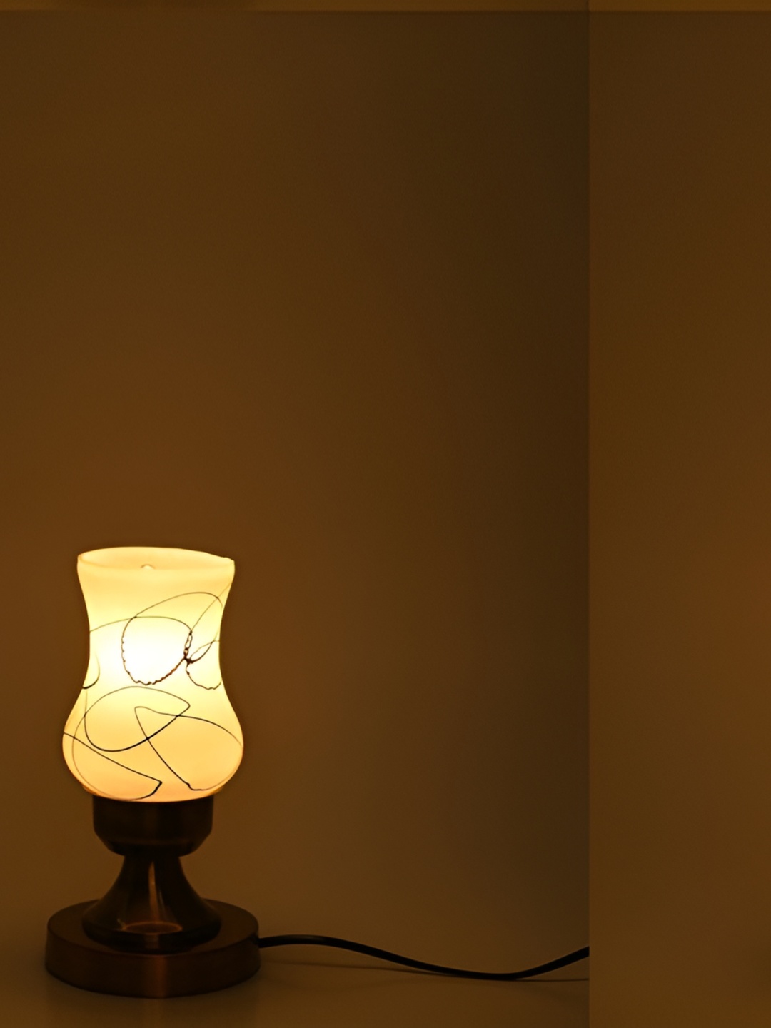 1ST TIME Black Printed Metal Traditional Bell Shaped Table Lamp