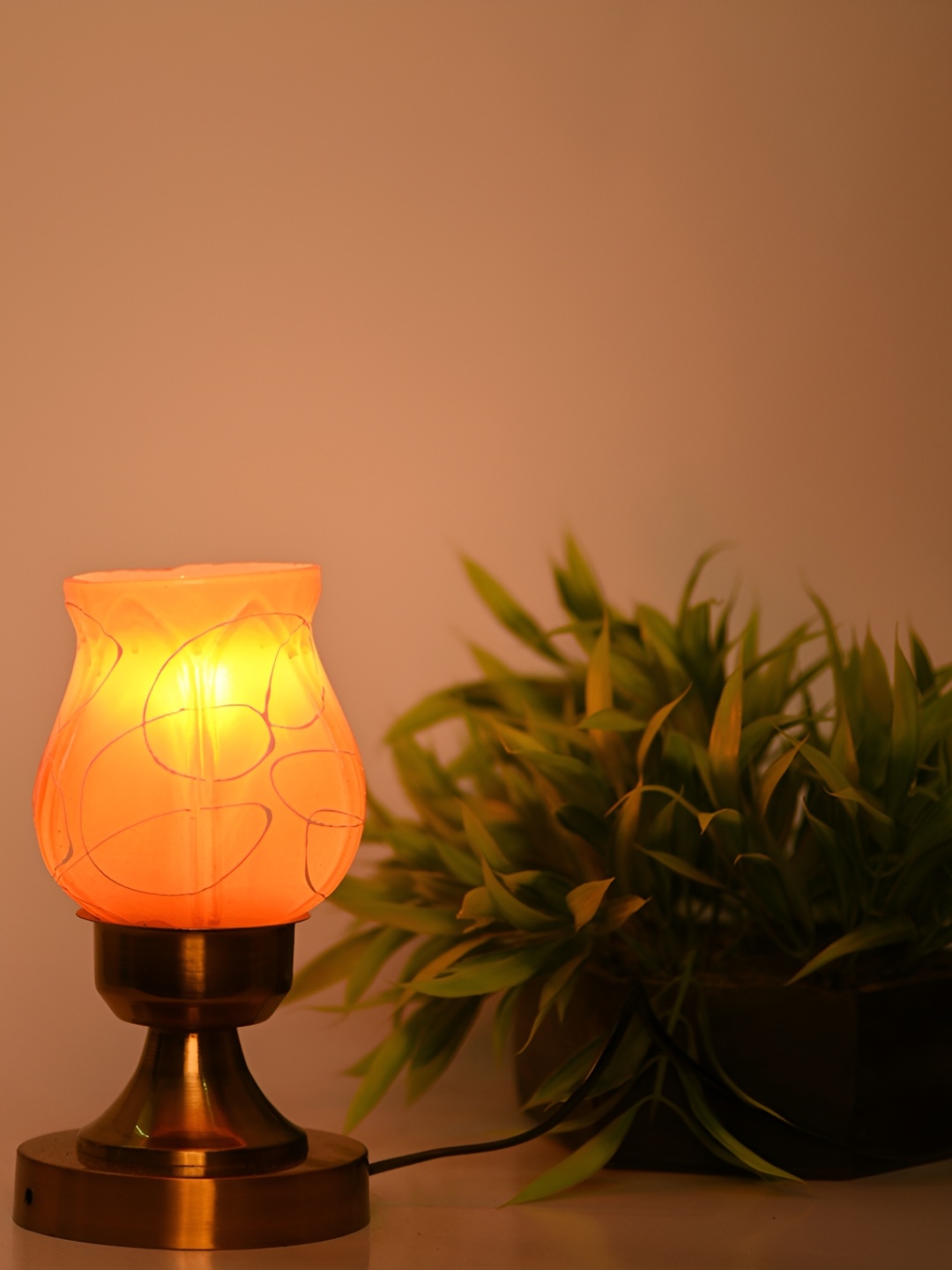 

1ST TIME Orange Metal Printed Contemporary Bell Shaped Table Lamp
