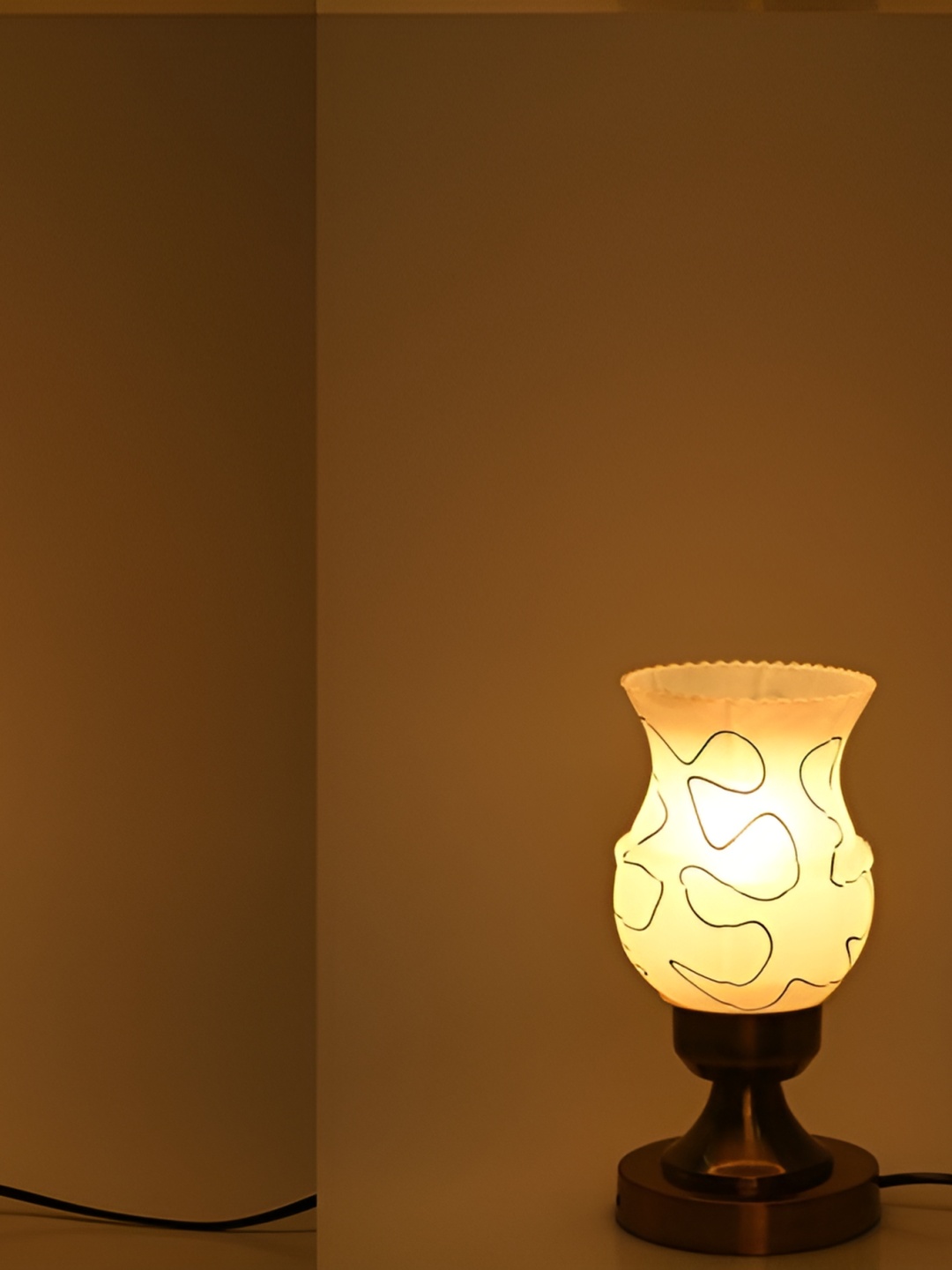 1ST TIME Yellow Printed Glass Contemporary Bell Shaped Table Lamp