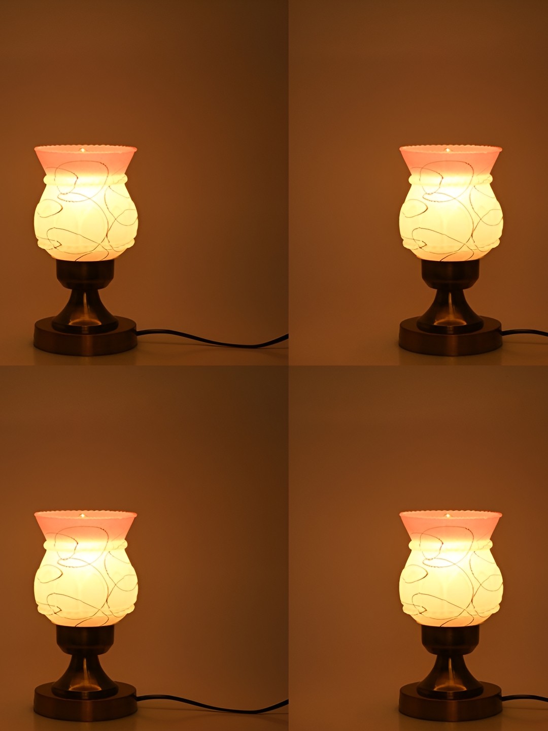

1ST TIME Yellow 4 Pieces Printed Metal Traditional Bell Shaped Table Lamps