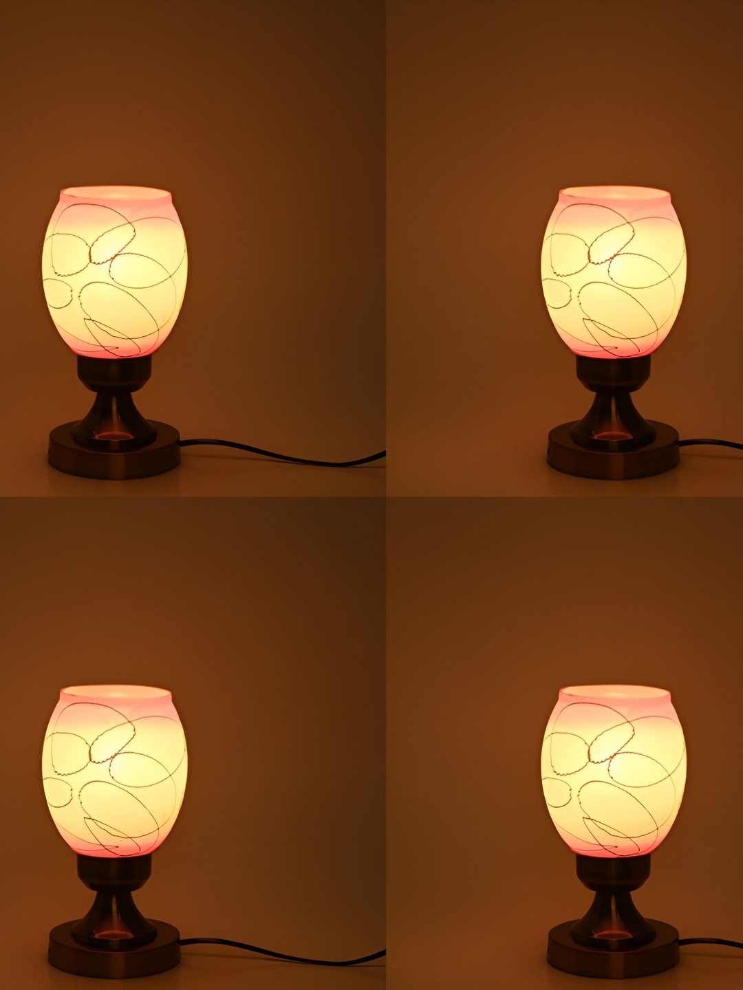 

1ST TIME Pink & White 4 Pieces Printed Metal Contemporary Table Lamps