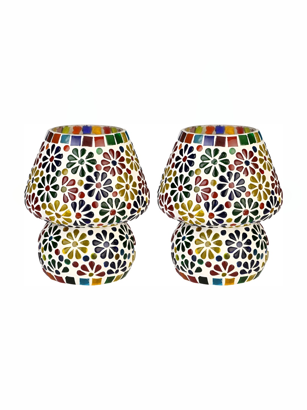 

1ST TIME White 2 Pieces Glass Textured Contemporary Frustum Shaped Table Lamps