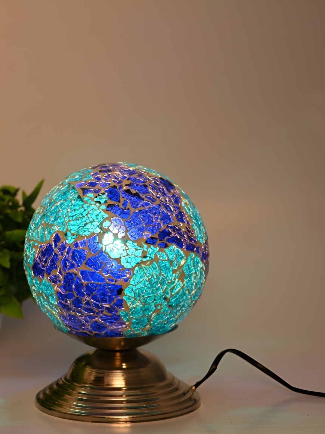 

1ST TIME Blue Printed Metal Traditional Spherical Table Lamp