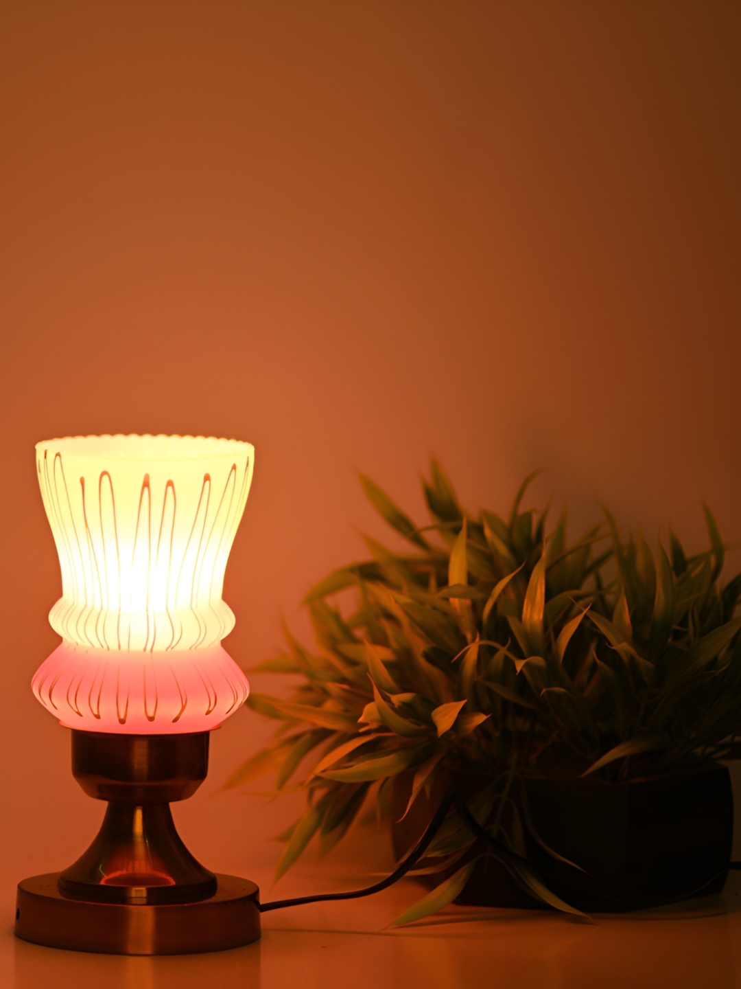 

1ST TIME Pink Printed Metal Traditional Abstract Shaped Table Lamp
