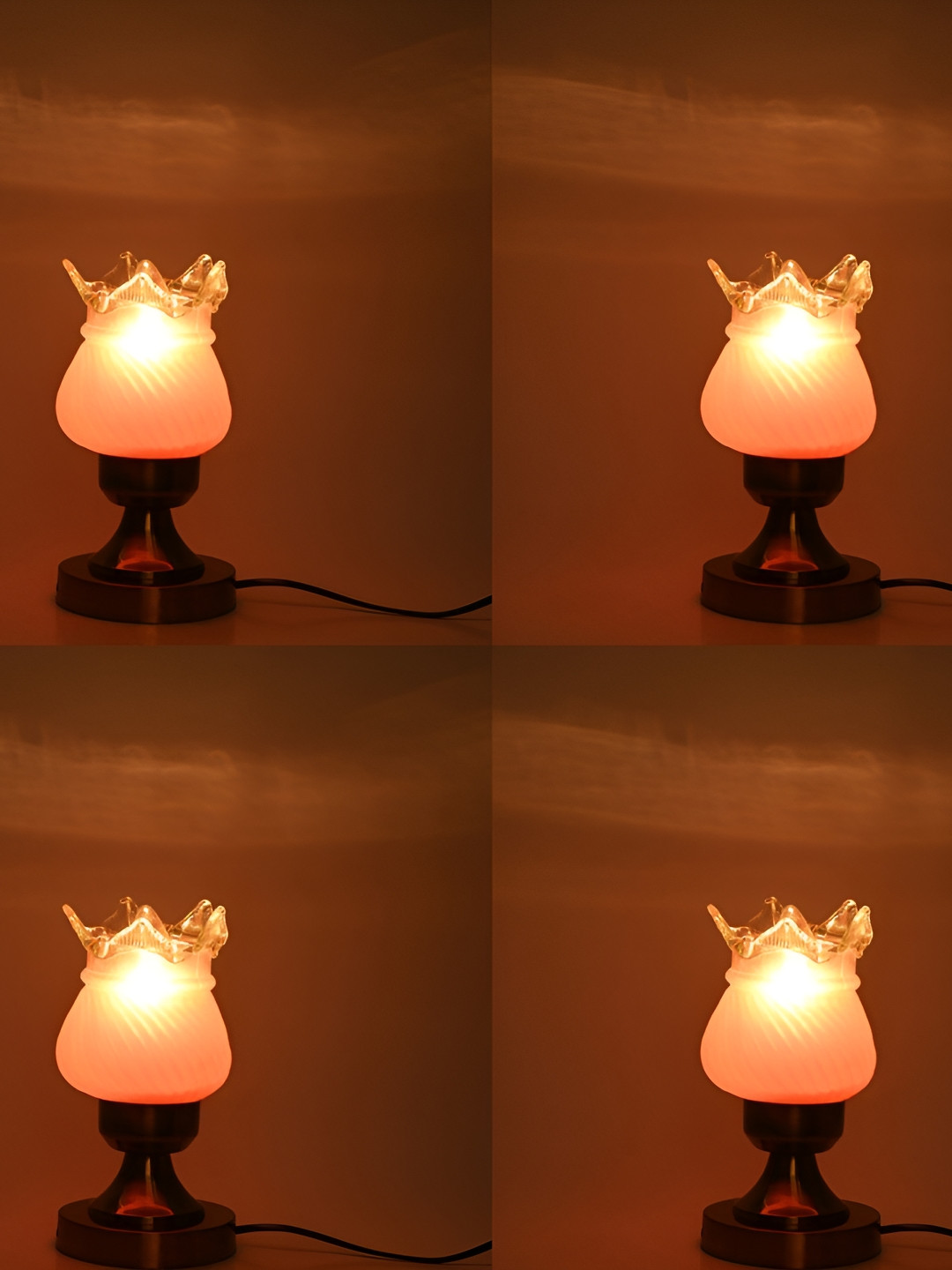 

1ST TIME Yellow & Gold Toned Printed Contemporary Bell Shaped Metal Table Lamp