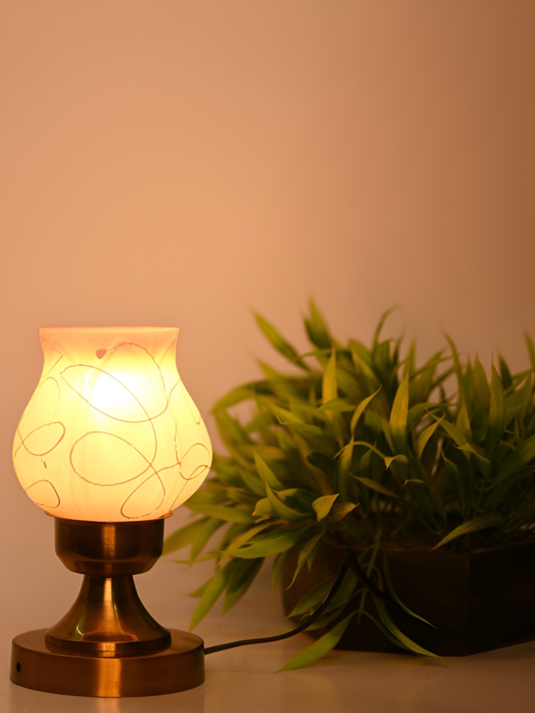 1ST TIME Yellow Printed Metal Contemporary Bell Shaped Table Lamp