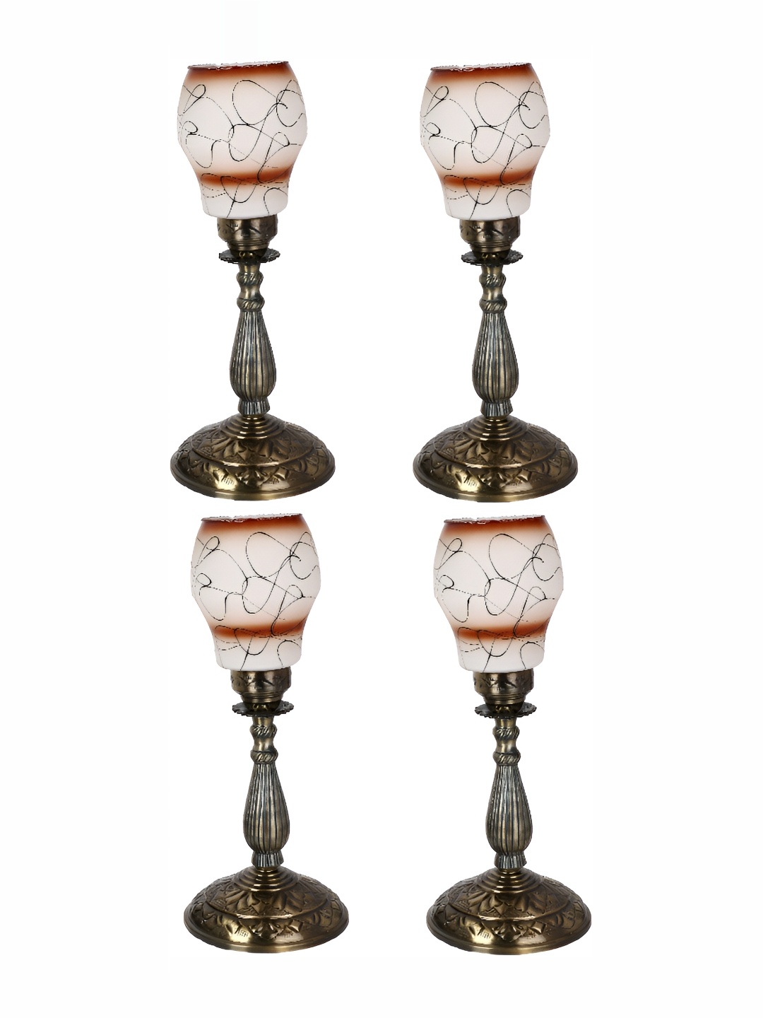 

1ST TIME White & Brown 4 Pieces Printed Metal Contemporary Table Lamps