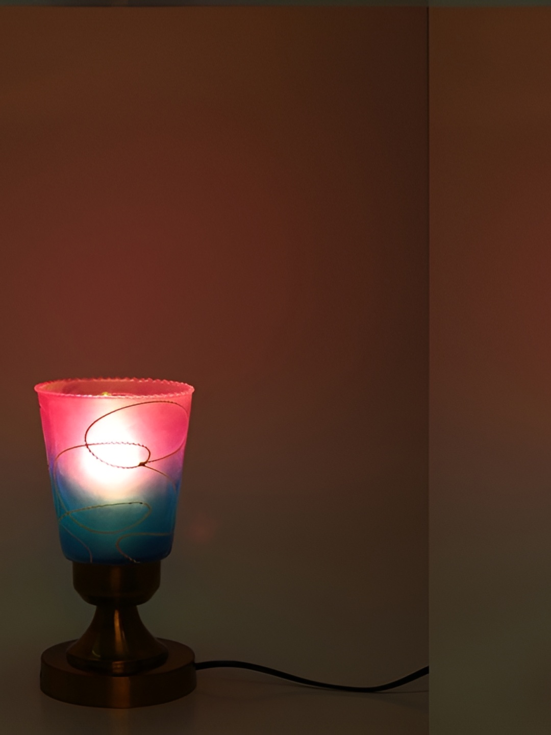 

1ST TIME Pink Printed Glass Contemporary Bell Shaped Table Lamp