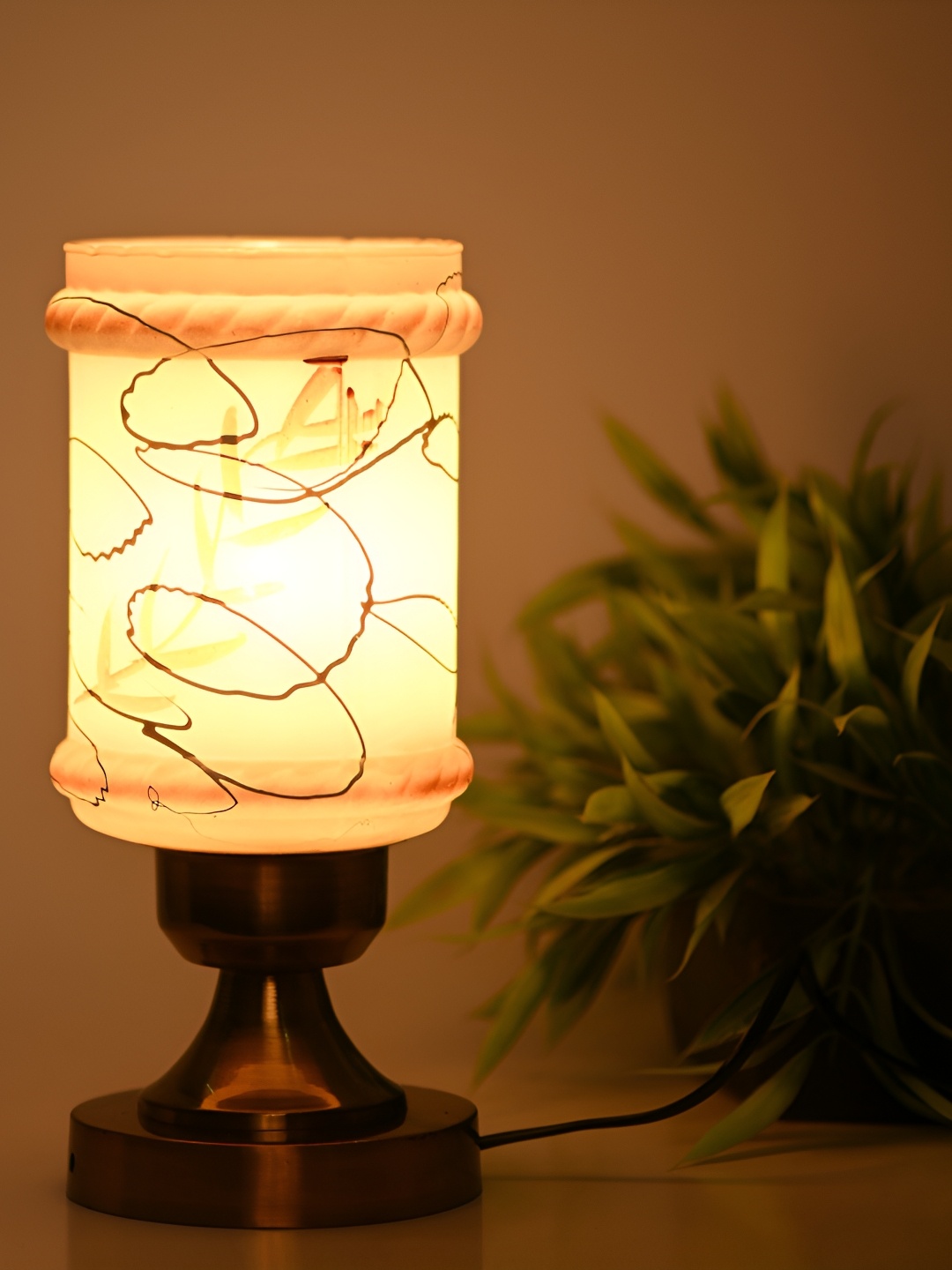 

1ST TIME Yellow Printed Glass Contemporary Cylindrical Shaped Table Lamp
