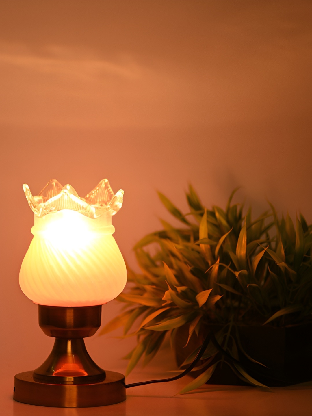 

1ST TIME Orange Textured Metal Traditional Bell Shaped Table Lamp