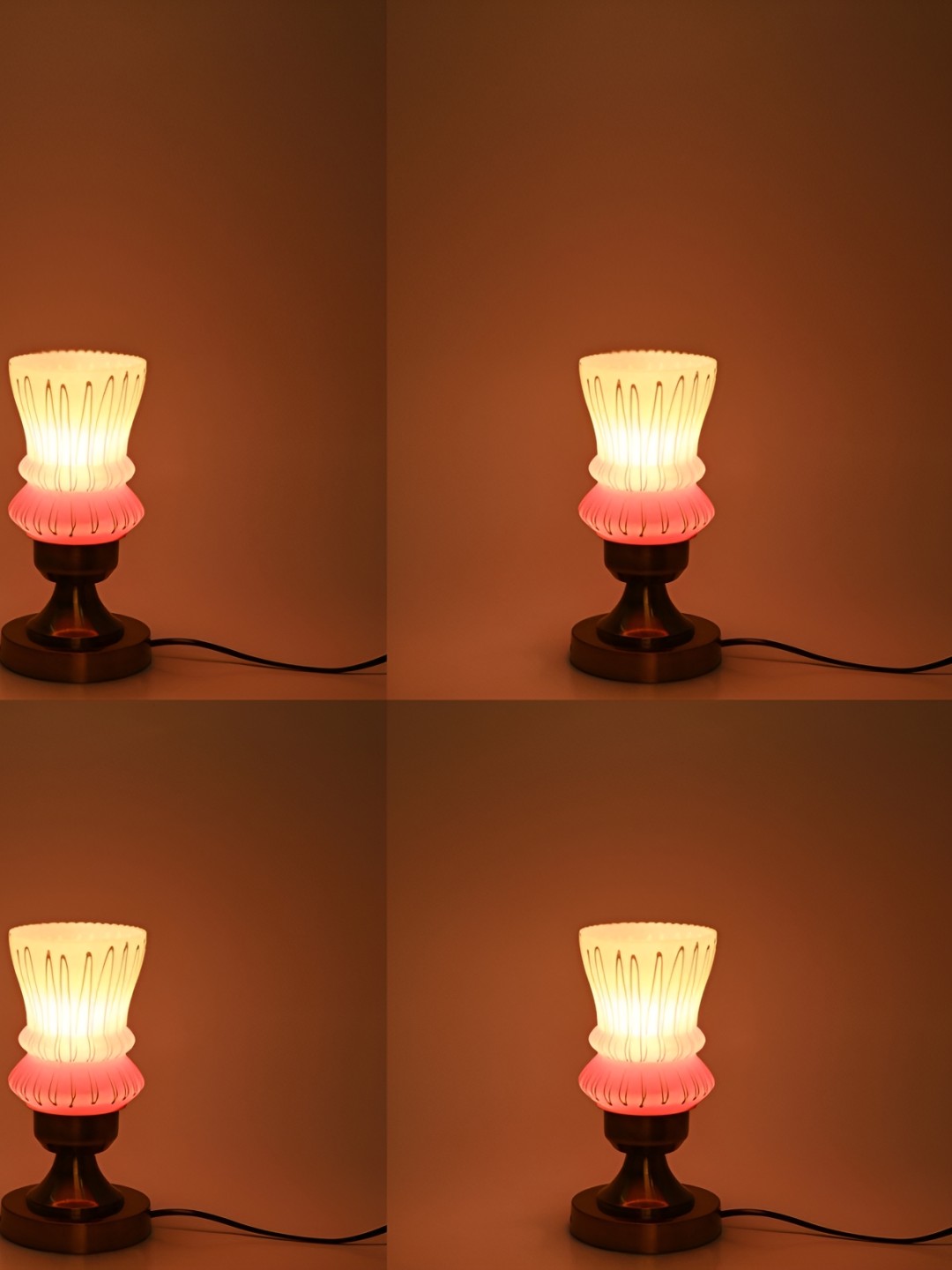 

1ST TIME Yellow & Gold Toned 4 Pcs Printed Contemporary Abstarct Shaped Metal Table Lamp