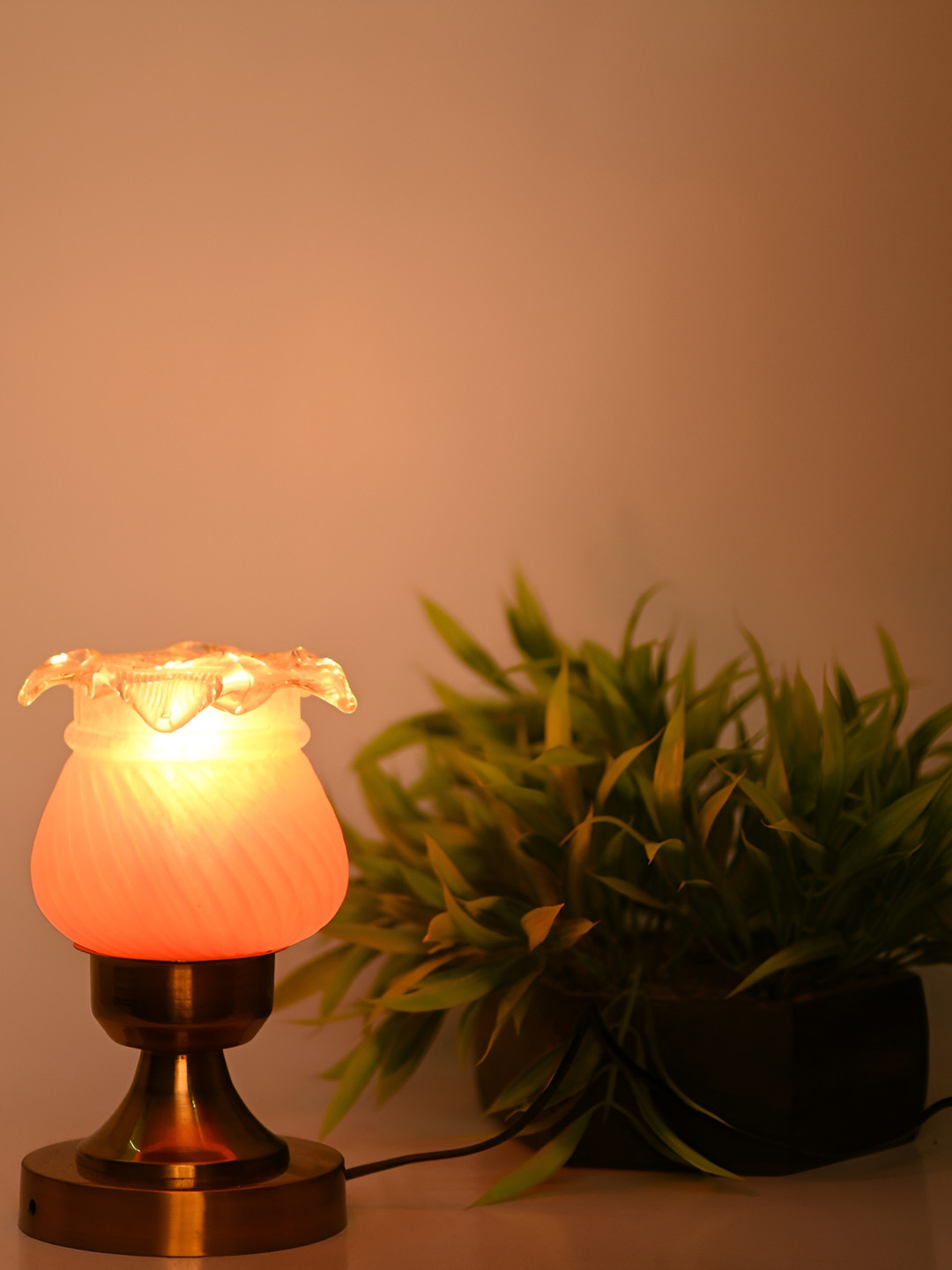 

1ST TIME Pink Textured Glass Contemporary Bell Shaped Table Lamp