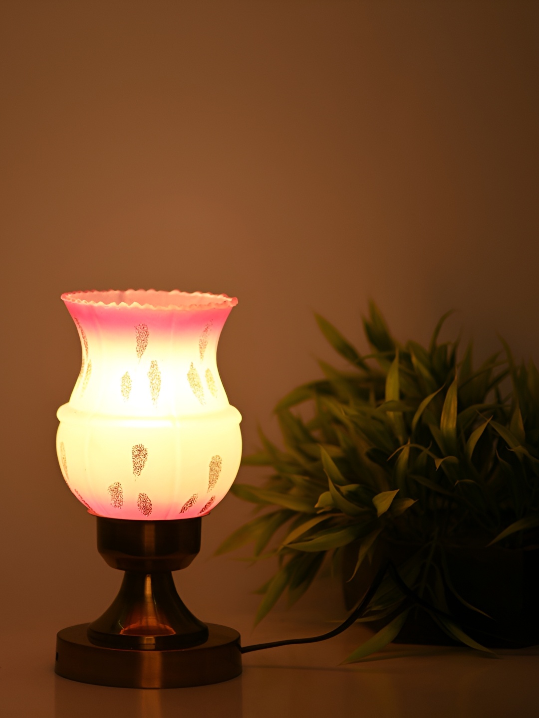 

1ST TIME Pink Printed Metal Traditional Bell Shaped Table Lamp