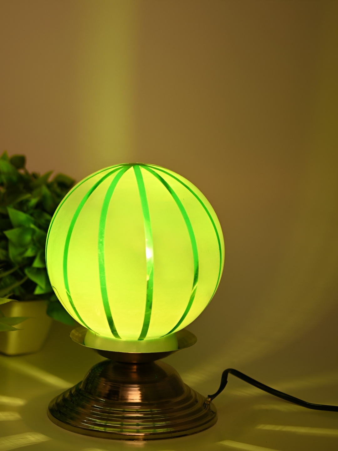 

1ST TIME Green Textured Metal Contemporary Spherical Table Lamp