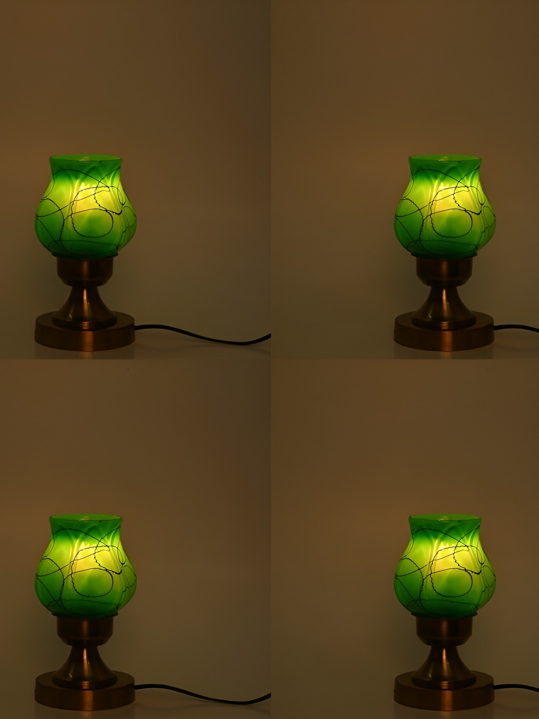 

1ST TIME Green 4 Pieces Printed Metal Contemporary Bell Shaped Table Lamps