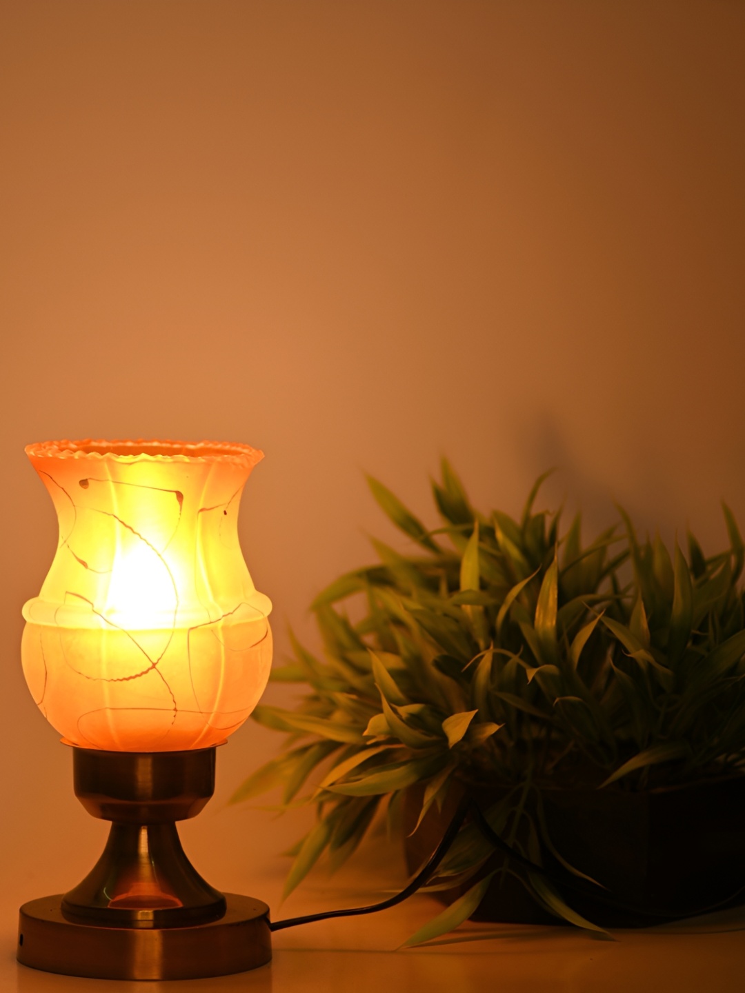 

1ST TIME Yellow & Orange Printed Metal Contemporary Table Lamp