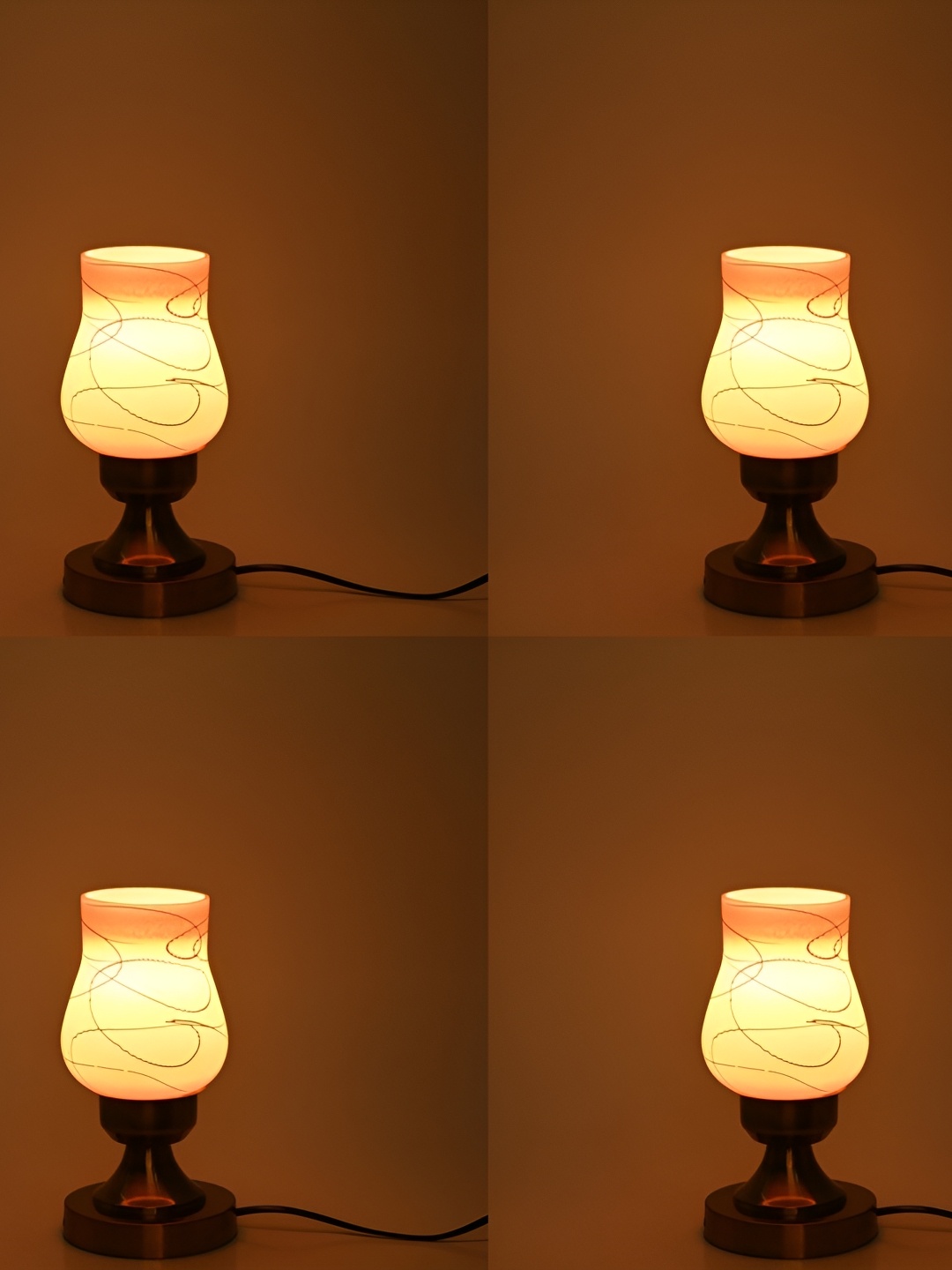 

1ST TIME White 4 Pieces Printed Metal Contemporary Bell Shaped Table Lamps