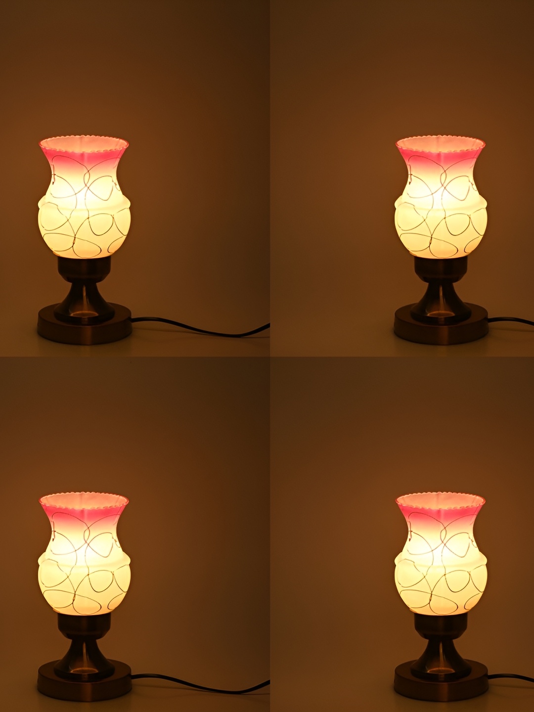 

1ST TIME Yellow & Gold Toned 4 Pieces Printed Metal Traditional Table Lamps