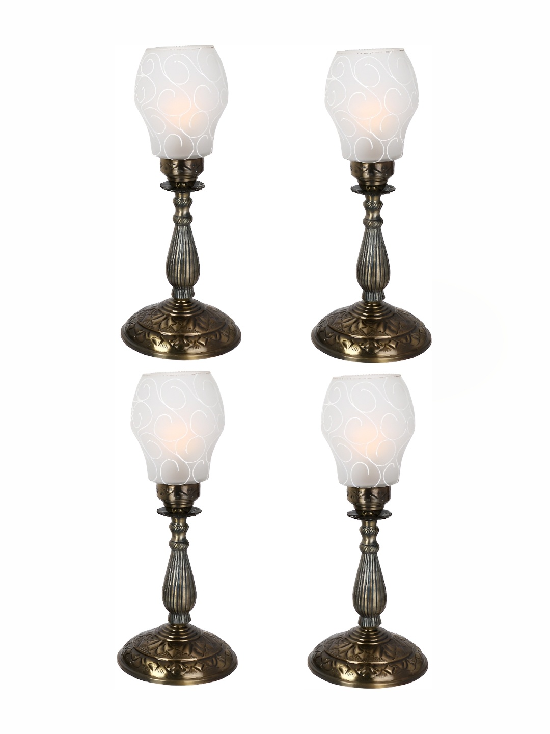 

1ST TIME White & Brown 4 Pieces Printed Abstract Shaped Metal Table Lamps