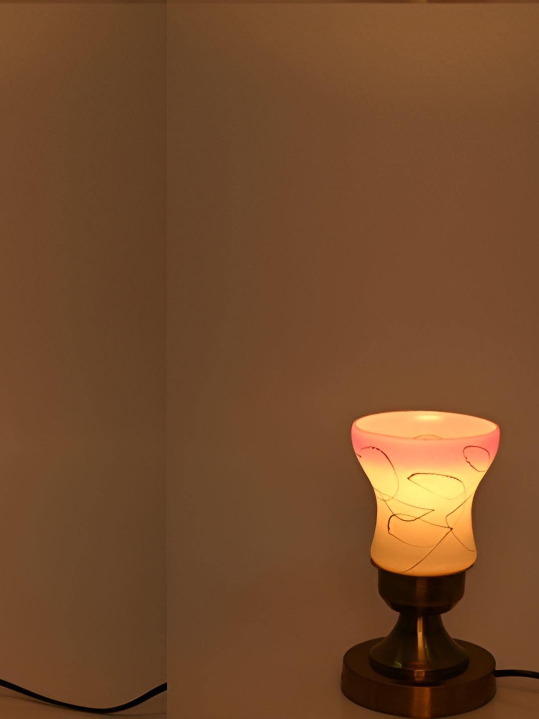 1ST TIME Pink Printed Metal Traditional Bell Shaped Table Lamp