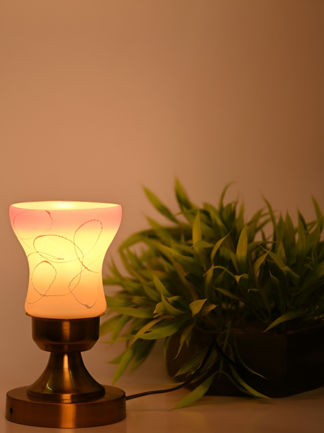 

1ST TIME Yellow & Pink Printed Metal Traditional Abstract Shaped Table Lamp