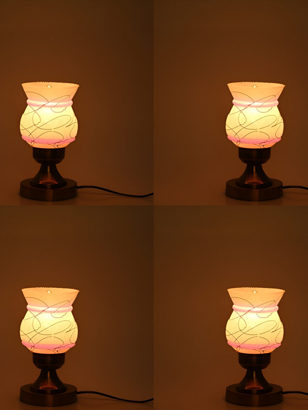 

1ST TIME White & Pink 4 Pieces Printed Traditional Bell Shaped Table Lamps