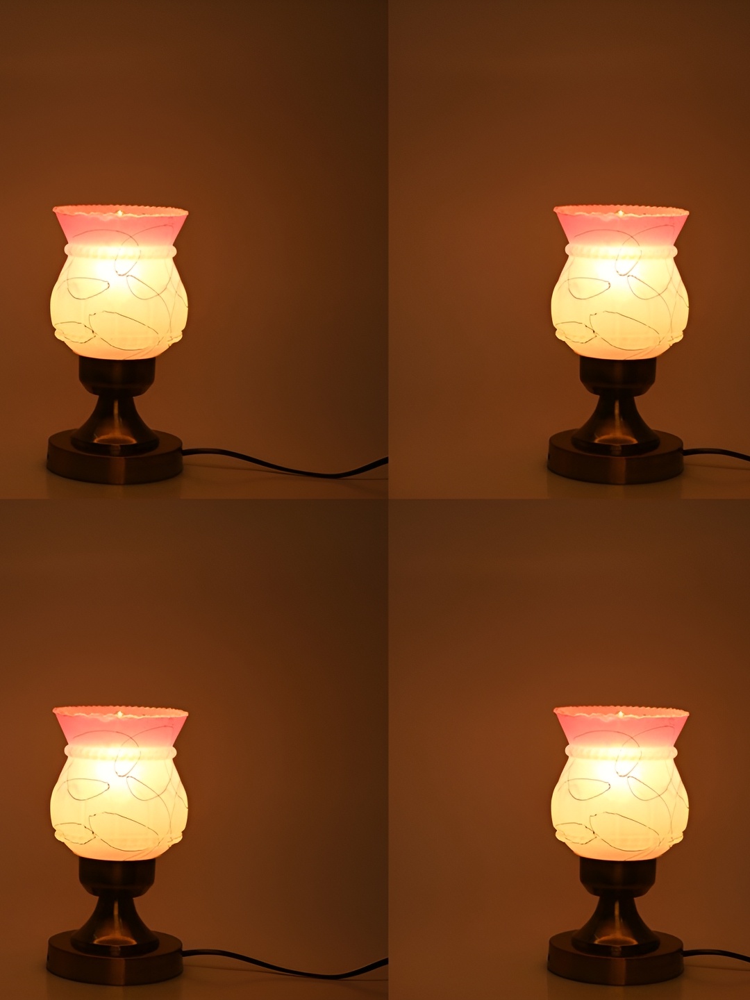1ST TIME Yellow 4 Pcs Printed Metal Bell Shaped Table Lamp