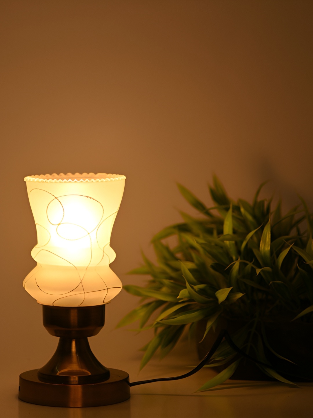 1ST TIME Black Printed Metal Traditional Abstract Shaped Table Lamp