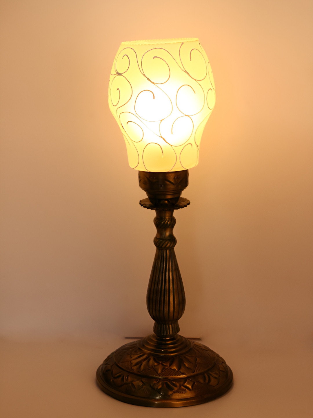 

1ST TIME White & Gold Toned Printed Metal Contemporary Table Lamp