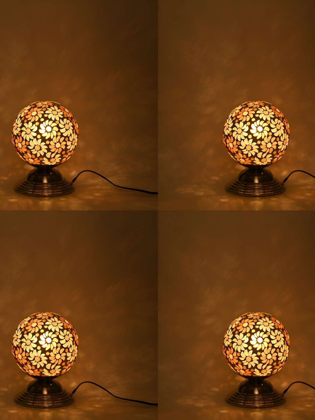 

1ST TIME Brown 4 Pcs Printed Metal Spherical Table Lamp