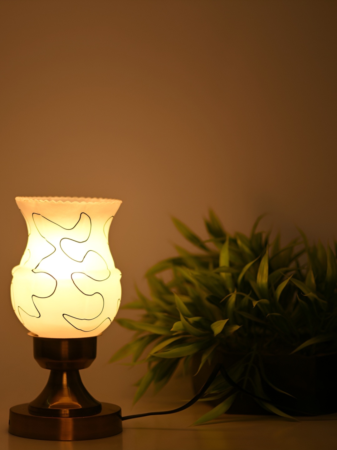 

1ST TIME Yellow Printed Metal Bell Shaped Table Lamp