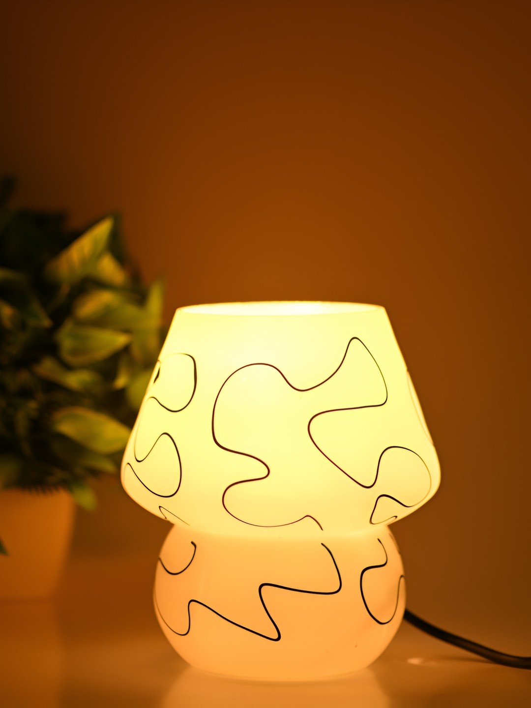 

1ST TIME Yellow Printed Metal Traditional Abstract Shaped Table Lamp